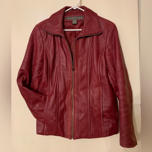 Kenneth Cole Reaction Jackets & Blazers - Kenneth Cole Reaction Red Leather Jacket Size Large EUC